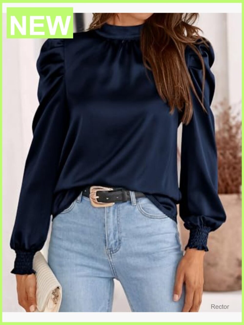 Mock Neck Long Sleeve Blouse Women Dressy Casual Work Tops Satin Shirt - Picture 4 of 7